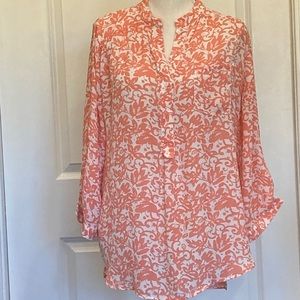 XTaren Cream, Tangerine Parsons Collar Blouse,  Variable Length Sleeves, Size L